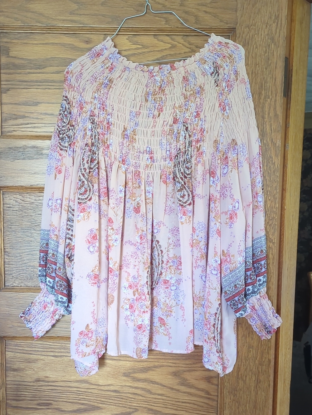 Skylar & Jade Boho Pink Floral Button-Front Women's Blouse Size L - Picture 5 of 6